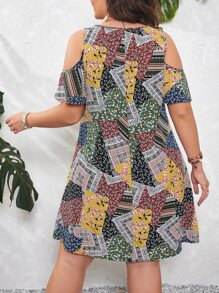 SHEIN VCAY Đầm Plus Size Chắp vá Boho - Nhiều màu - Xem 2