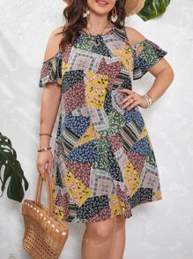 SHEIN VCAY Đầm Plus Size Chắp vá Boho - Nhiều màu - Xem 1