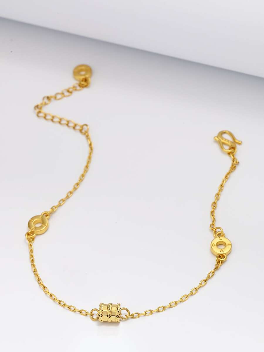 Letter Detail Round Decor Anklet - Yellow Gold - View 1