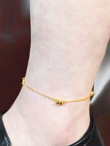 Letter Detail Round Decor Anklet - Yellow Gold - View 3