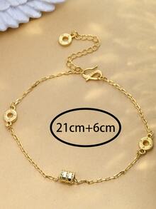 Letter Detail Round Decor Anklet - Yellow Gold - View 4