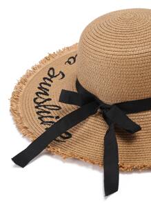 Mũ rơm viền thêu chữ cái - Màu Khaki - Xem 3