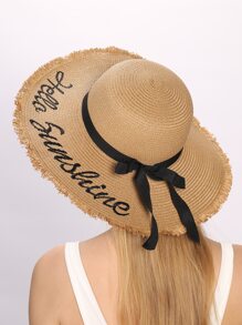 Mũ rơm viền thêu chữ cái - Màu Khaki - Xem 5