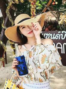 Mũ rơm viền thêu chữ cái - Màu Khaki - Xem 6