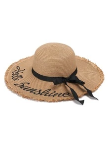 Mũ rơm viền thêu chữ cái - Màu Khaki - Xem 8