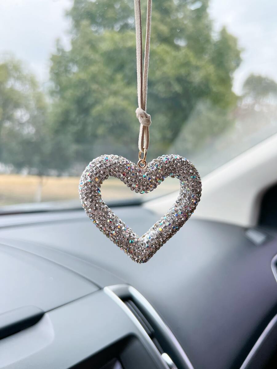 1pc Rhinestone Heart Design Car Hanging Ornament - Multicolor - View 1