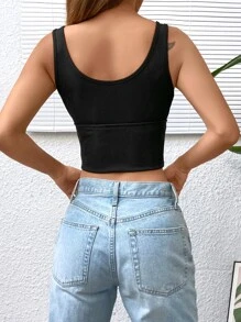 SHEIN EZwear 素色短款背心 - 黑色 - 查看 2