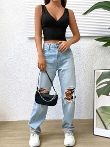 SHEIN EZwear 素色短款背心 - 黑色 - 查看 5