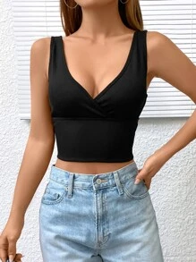 SHEIN EZwear 素色短款背心 - 黑色 - 查看 6