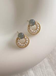 1 对时尚优雅简约珍珠耳钉女士 - 彩色 - 查看 1