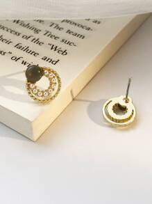 1 对时尚优雅简约珍珠耳钉女士 - 彩色 - 查看 2