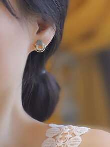 1 对时尚优雅简约珍珠耳钉女士 - 彩色 - 查看 3