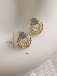 1 对时尚优雅简约珍珠耳钉女士 - 彩色 - 查看 4