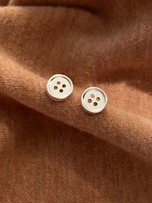 1 Pair Silver Metal Button Stud Earrings, Minimalist & Mini Design - Silver - View 1