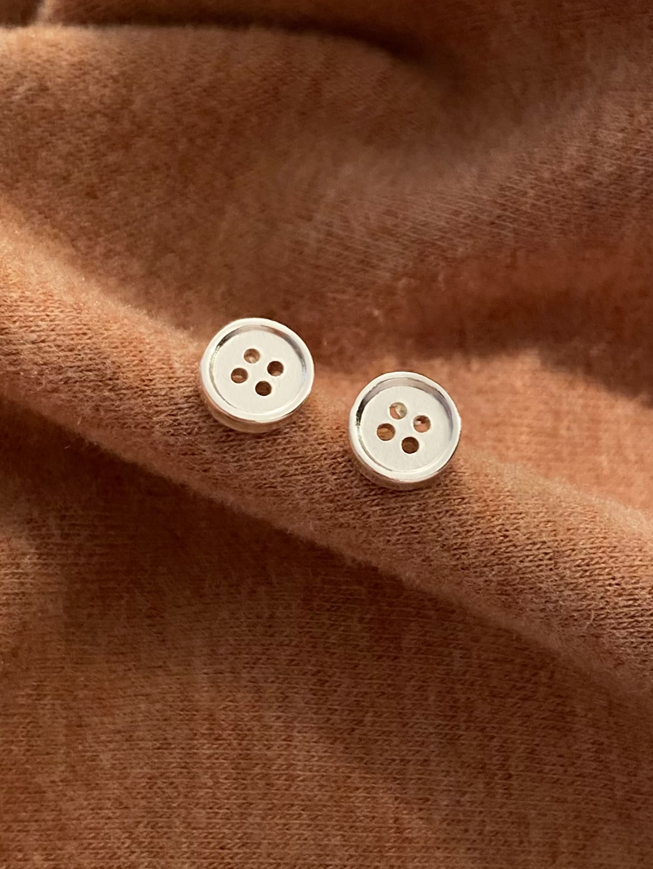 1 Pair Silver Metal Button Stud Earrings, Minimalist & Mini Design - Silver - View 1