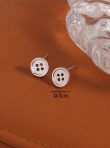1 Pair Silver Metal Button Stud Earrings, Minimalist & Mini Design - Silver - View 4
