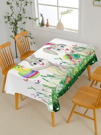 1pc Easter Rabbit & Egg Print Tablecloth