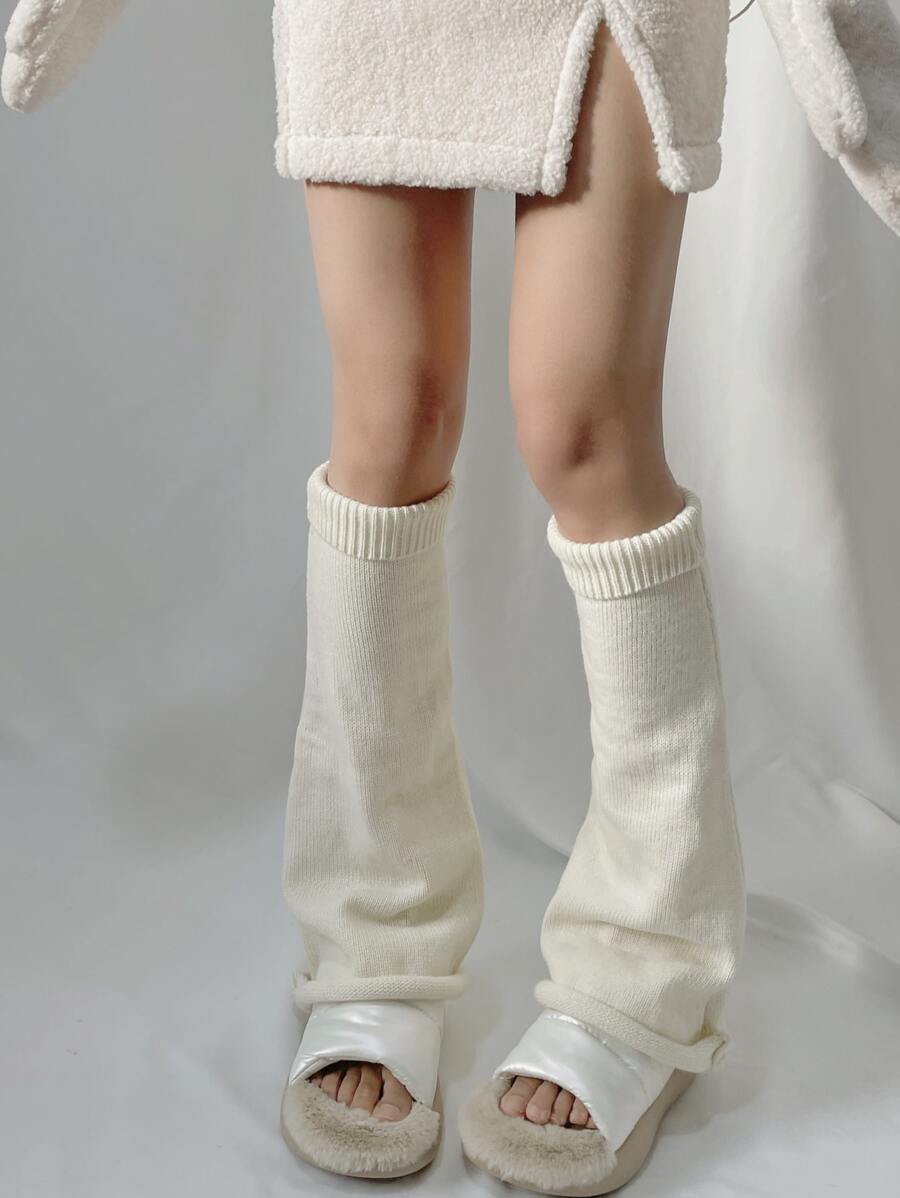 1 Pair Women's Solid Color Wide Leg Decorative Casual Cute Leg Warmers, Suitable For Spring, Autumn And Winter - Beige - View 1