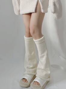 1 Pair Women's Solid Color Wide Leg Decorative Casual Cute Leg Warmers, Suitable For Spring, Autumn And Winter - Beige - View 2