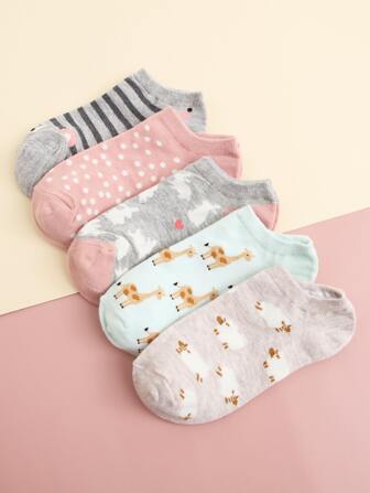 5 par tecknade grafiska ankelstrumpor, höststrumpor