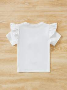 SHEIN Young Girl Figure & Slogan Graphic Ruffle Trim Tee - White - View 2