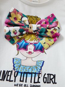 SHEIN Young Girl Figure & Slogan Graphic Ruffle Trim Tee - White - View 4