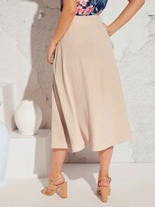 SHEIN Clasi Solid Belted A-line Skirt - Apricot - View 2