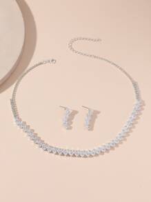 Rhinestone Decor Necklace & Drop Earrings - Silver - View 3