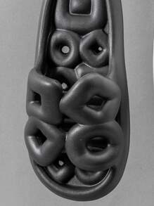 Men Cut Out Single Band Open Toe Slides Fashion Black Slides - Black - View 3