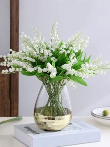 1 件婚禮新娘手持風鈴草,餐桌裝飾,7 枝支架,逼真白百合 - 白色 - 查看 2