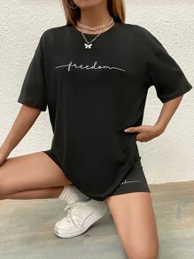 SHEIN Unity Bộ đồ hai mảnh nữ Lá thư Giải trí - màu đen - Xem 4