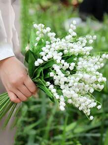 1 件婚禮新娘手持風鈴草,餐桌裝飾,7 枝支架,逼真白百合 - 白色 - 查看 7