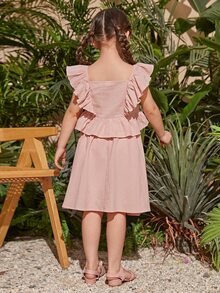 SHEIN Toddler Girls Floral Embroidery Ruffle Trim Top & Skirt - Baby Pink - View 2