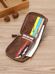 简约时尚复古商务风格 PU 钱包零钱包小拉链 ID 窗口女士钱包迷你轻便拉链便携式信用卡现金槽简约时尚现代商务周年纪念情人节生日礼物礼物情侣女士女孩女士女士礼物男士钱包钱包小钱包男士钱包皮革 - 咖啡棕 - 查看 2