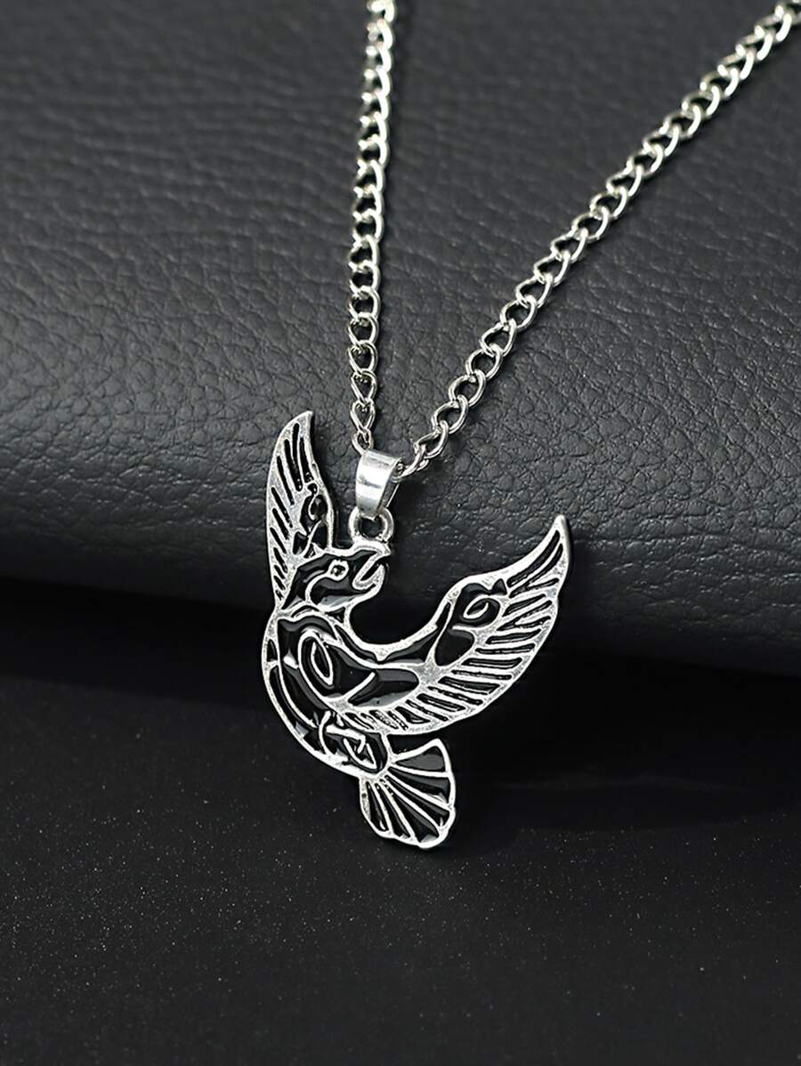 Men Bird Pendant Necklace - Antique Silver - View 1