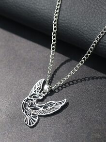 Men Bird Pendant Necklace - Antique Silver - View 2
