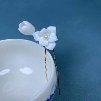 Flower & Faux Pearl Decor Bridal Hair Pin