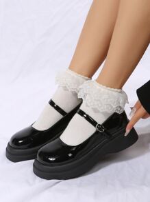 Mujer Zapatos mary jane con diseño de hebilla plataforma preppy negro - Negro - Ver 1