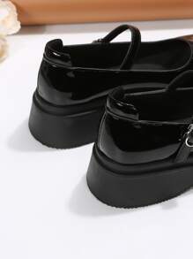 Mujer Zapatos mary jane con diseño de hebilla plataforma preppy negro - Negro - Ver 3
