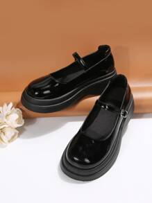 Mujer Zapatos mary jane con diseño de hebilla plataforma preppy negro - Negro - Ver 4