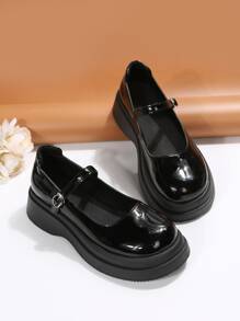 Mujer Zapatos mary jane con diseño de hebilla plataforma preppy negro - Negro - Ver 5