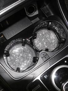 2入組水鑽裝飾防滑汽車杯墊 - 白色 - 查看 2
