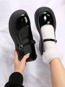 Mujer Zapatos mary jane con diseño de hebilla plataforma preppy negro - Negro - Ver 7