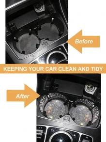 2入組水鑽裝飾防滑汽車杯墊 - 白色 - 查看 4