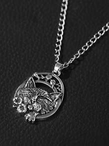 Men Cat Pendant Necklace - Antique Silver - View 5