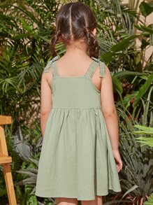 SHEIN Toddler Girls Bow Shoulder Button Front Cami Dress - Mint Green - View 2
