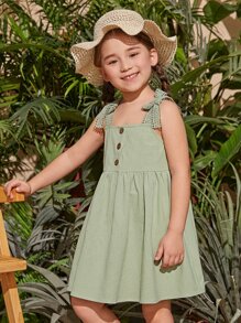 SHEIN Toddler Girls Bow Shoulder Button Front Cami Dress - Mint Green - View 3