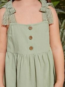 SHEIN Toddler Girls Bow Shoulder Button Front Cami Dress - Mint Green - View 5