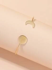 圓形和月亮裝飾開口手鐲 - 金黃色 - 查看 2