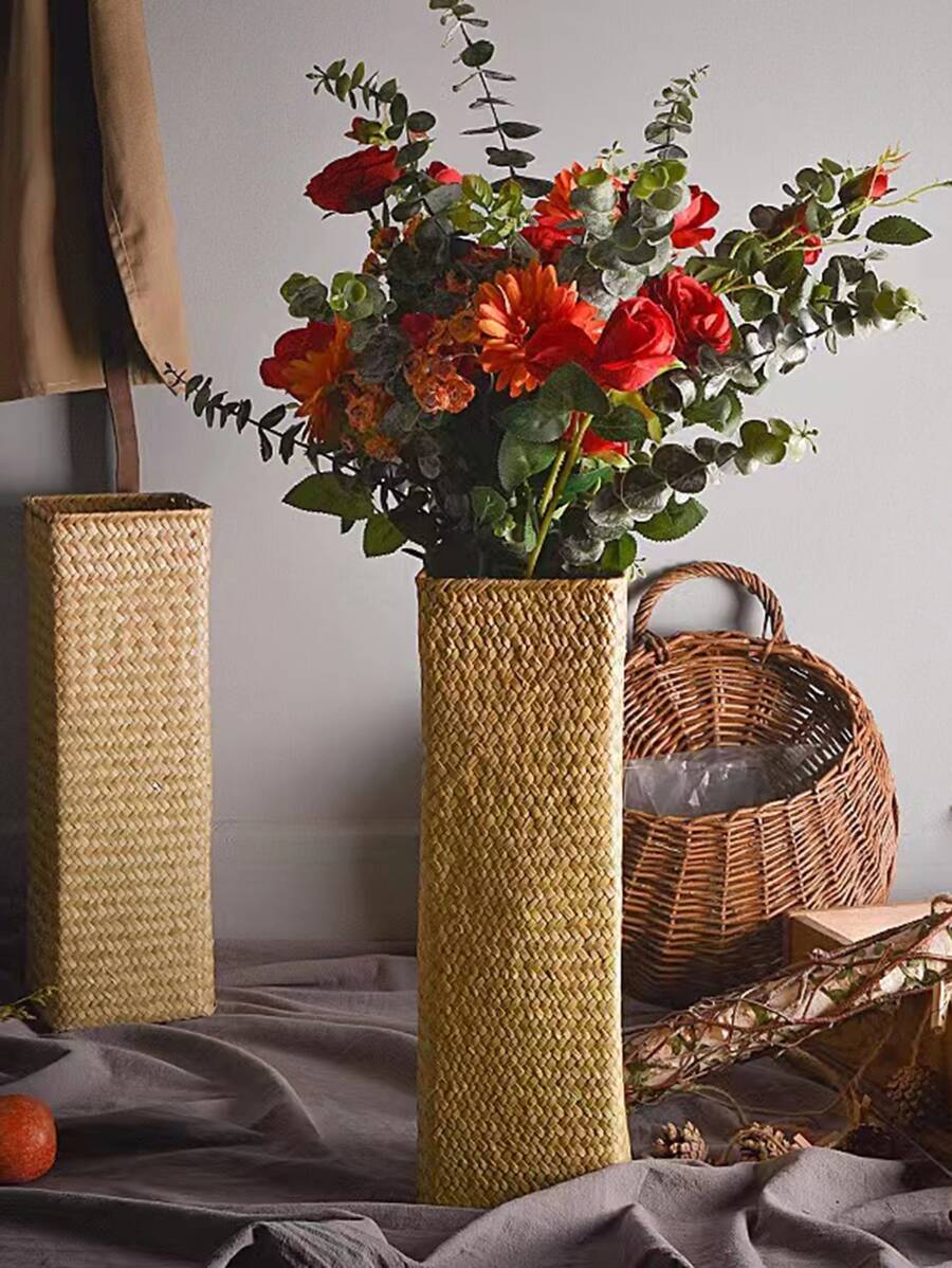 1 Bình/Giỏ Hoa Khô Phong Cách Bắc Âu Cổ Điển Dệt Bằng Cỏ Biển Và Trang Trí Trong Phòng Khách, Trang Trí Nhà Cửa, Bình Hoa, Trung Tâm, Trang Trí Bàn - gừng - Xem 1